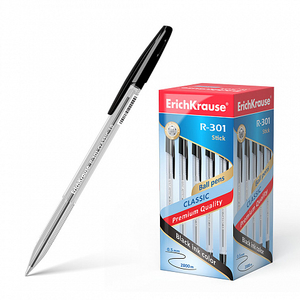 Ручка шариковая Erich Krause "R-301 Classic Stick", 1.0 мм, черная, шестигранный, цветной, пластиков