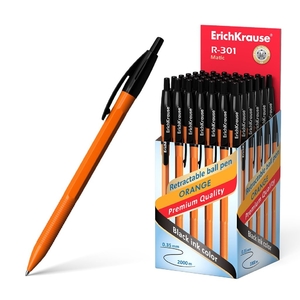 Ручка шариковая Erich Krause"R-301 Orange Stick", 0,7 мм, черный, шестигранный, оранжевый, пластиков