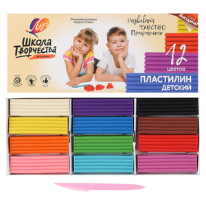 Пластилин Луч 12 цветов, 240 гр., со стеком, "Школа творчества"