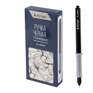 Ручка гелевая Alingar, "Exams", 0,5 мм, черная, автоматическая, игольчатый наконечник, резиновый гри