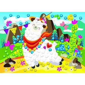 Мозаика из помпонов Рыжий кот, А5, картонная упаковка, "Весёлая лама"