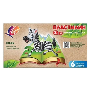 Пластилин Луч ,6 цветов, 90 гр., без стека, картонная упаковка, "Zoo"	