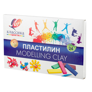 Пластилин Луч, 24 цвета, 480 гр., со стеком, картонная упаковка, "Классика"	