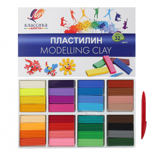 Пластилин Луч, 32 цвета, 640 гр., со стеком, картонная упаковка, "Классика"	