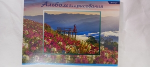 Альбом для рисования А4 24л., Alingar, на скрепке, мелованный картон, "Цветы"