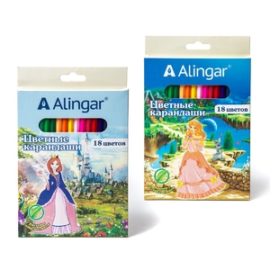 Карандаши цветные Alingar 18 цв., "Принцессы" деревянные, шестигранные, заточенные, грифель 3.0 мм, 