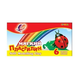 Пластилин Луч, 6 цветов, 99 гр., мягкий, восковой, со стеком, картонная упаковка, "Кроха"	