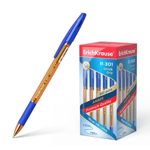 Ручка шариковая Erich Krause"R-301 Amber Stick&Grip", 0,7 мм, синяя, резинов. грип, шестигранный, ор