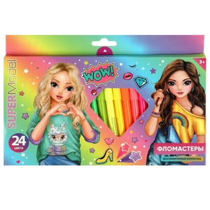 Фломастеры круглые, 24цв, картон кор. с фигурн окном, TIK TOK GIRL в кор.12*6наб
