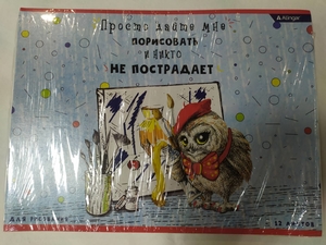 Тетрадь для рисования 19,5*27,5 см., 12л., Alingar, на скрепке, мелованный картон, "Сова"