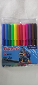 Фломастеры, 12цв, Alingar, смываемые чернила, корпус круглый, "Машины", вентилируемый колпачок, упак