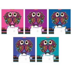 Тетрадь 18л., клетка, Erich Krause, скрепка, офсет, мелованный картон "Flower Owl"