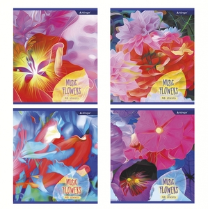 Тетрадь 48л., А5, линия, Alingar "Music flowers", скрепка, мелованный картон (стандарт), блок офсет,