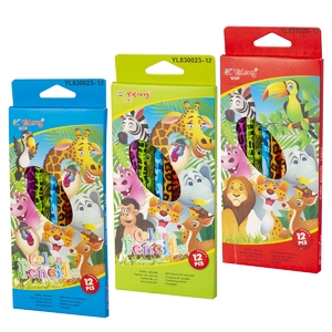 Карандаши цветные Yalong 12 цв., "ZOO-4" деревянные, шестигранные, заточенные, дизайн на корпусе, гр